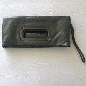 Careline Clutch Wristlet Convertible Green Olive Metallic w Metal Handles